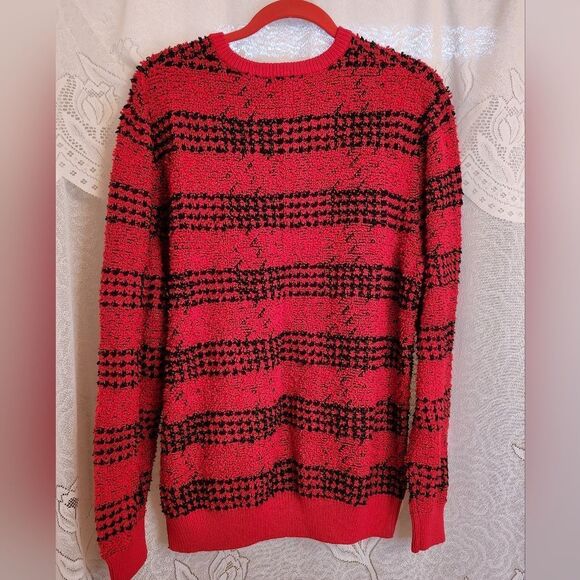 INC International Concepts Women's Red & Black Stripe Teddy Sweater~Size X-Large - Picture 5 of 8